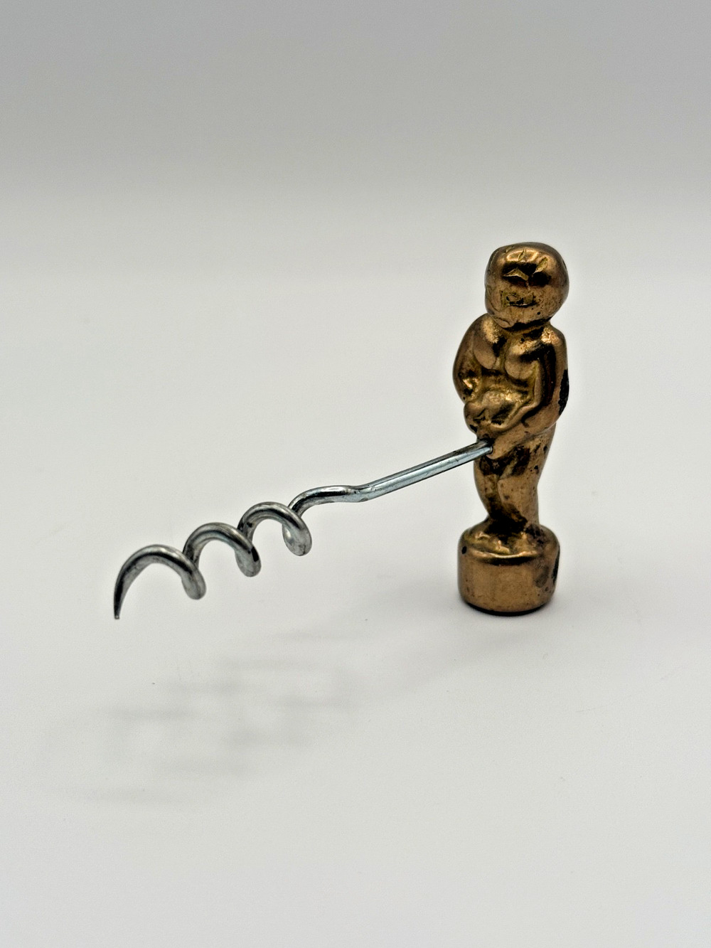 Vintage Risque Nude Man Corkscrew Brass Figural Barware 2.5" Novelty